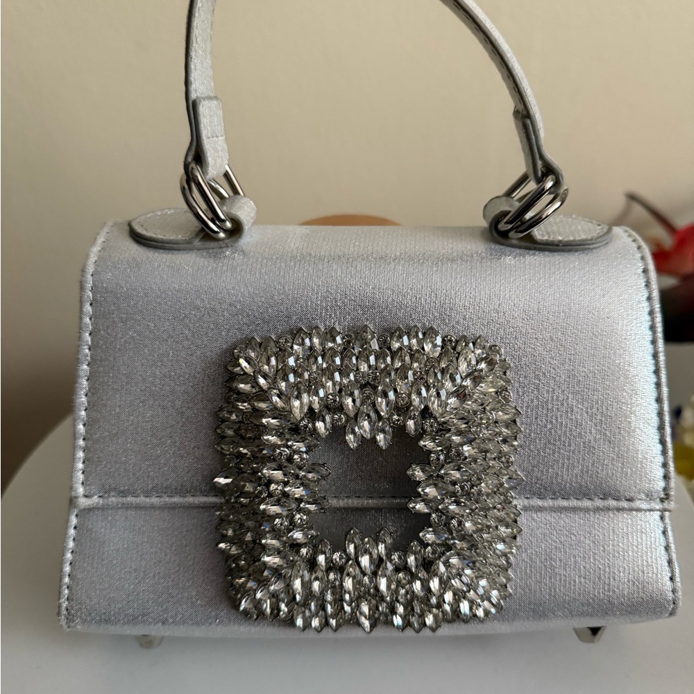 Glamorous Silver Mini Bag with Crystal Embellishment
